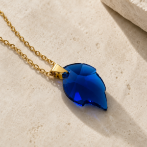 Blue Leaf Elegance - Stainless Steel Pendant