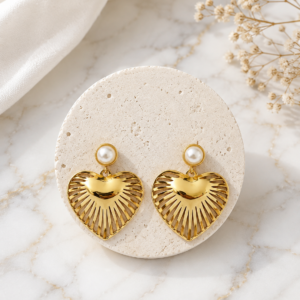 Golden Love: Premium Stainless Steel Heart Shaped Earrings