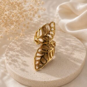 Elegant Leaf Duo Ring - Stainless Steel