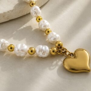 Pearl Heart Gold Necklace - Stainless Steel