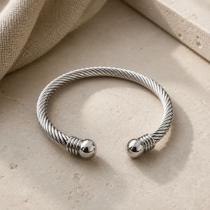 Silver Elegance Cable Cuff - Stainless Steel Bangle