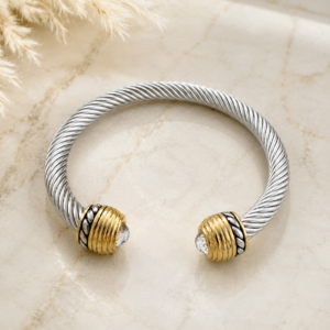 Dual Tone Twisted Cable Bangle - Stainless Steel Bangle