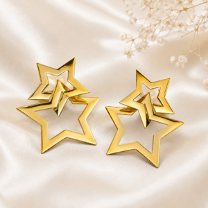 Golden Duo Star - Stainless Steel Earrings