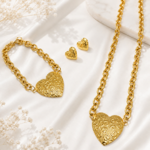 Golden Heart Pendant Set - Stainless Steel Jewelry Set