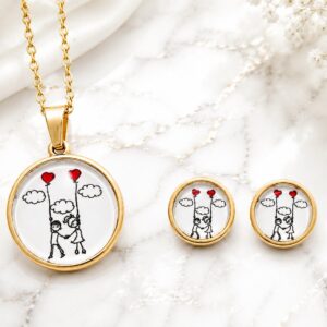 Heart Balloon Duo Set - Stainless Steel Jewelry Set