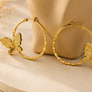 Golden Butterfly Hoop Earrings - Stainless Steel