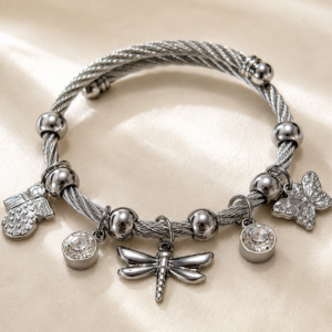 Dragonfly Charm Bangle - Stainless Steel