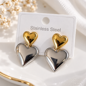 Stainless Steel Heart Duo Earrings