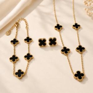 Black Clover Elegance Jewelry Set – Stainless Steel