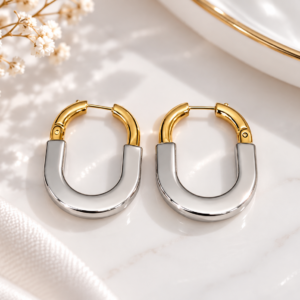 Two-Tone Stainless Steel Hoop Earrings
